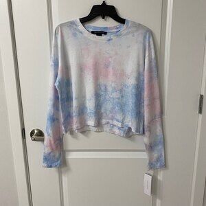 French Connection Tie Dye Long Sleeve Shirt. Blue-Muti. Crew Neck. Large.